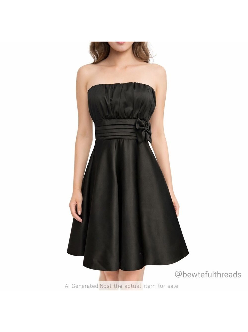 Black Strapless Bow Waist Fit & Flare Cocktail Party Dress Mini M